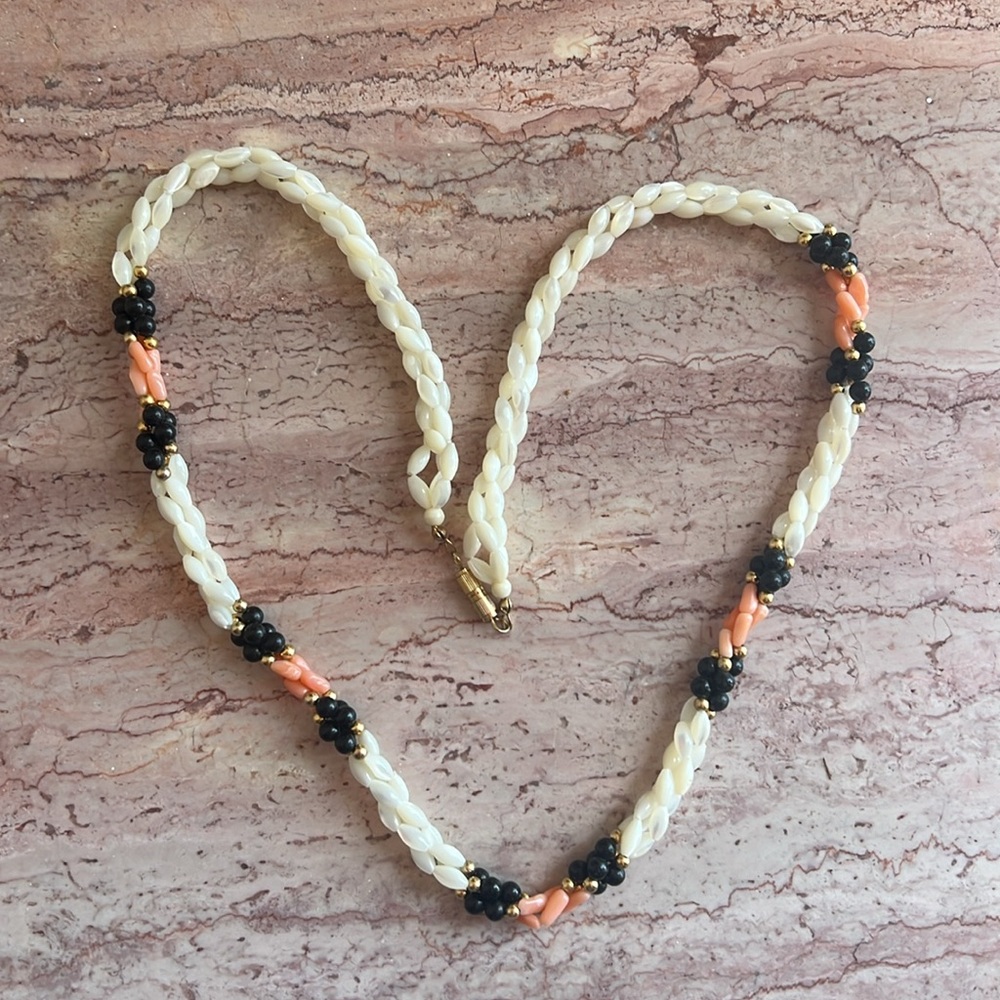 Vintage pink coral onyx mop necklace